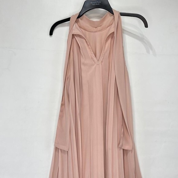 HM Women Short Dress in Pleated Fabric Sz 4 Pink Sleeveless Tie At The Neck - Picture 11 of 16